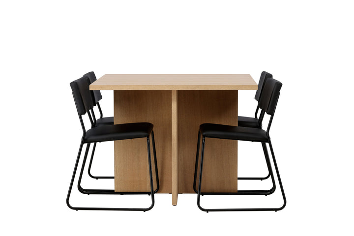 Venture Home Leo Dining Table 100*75 - Oaklook / Oaklook MDF +Kenth Chair - Black / Black PU _4