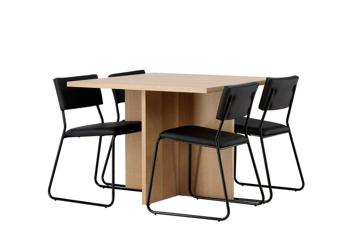 Venture Home Leo Dining Table 100*75 - Oaklook / Oaklook MDF +Kenth Chair - Black / Black PU _4