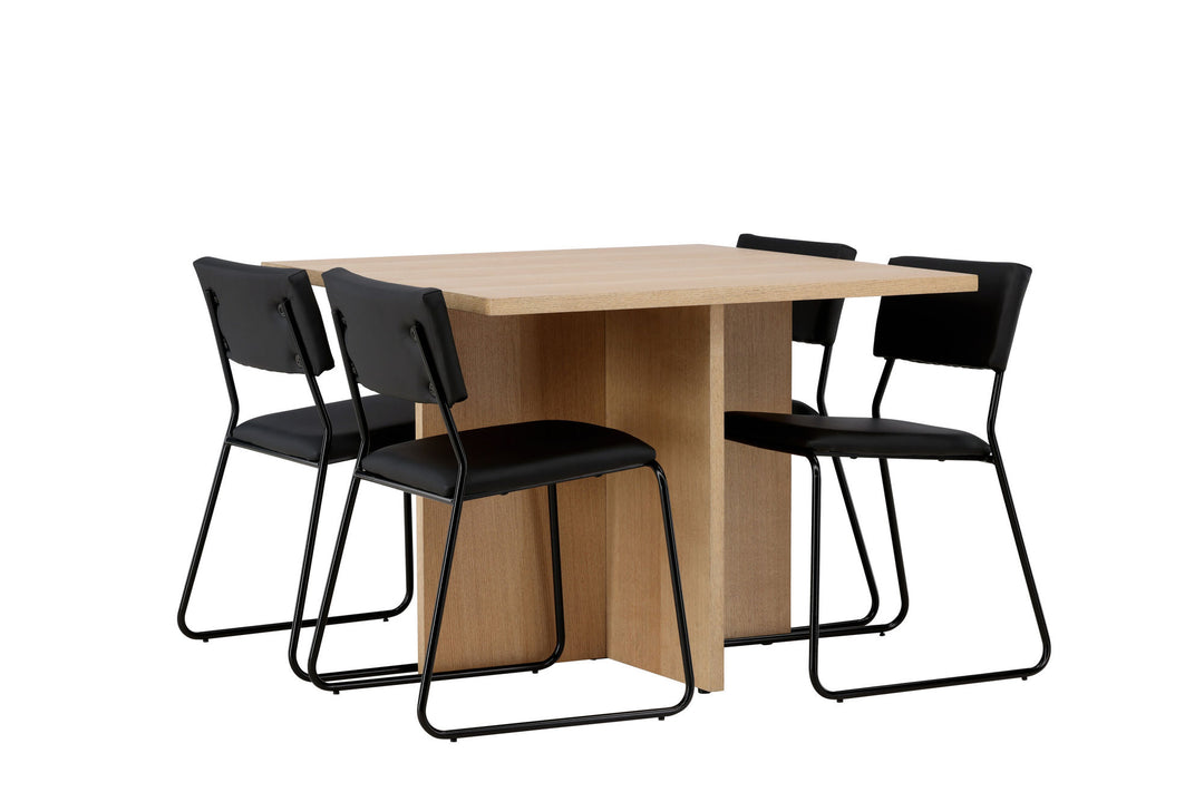 Venture Home Leo Dining Table 100*75 - Oaklook / Oaklook MDF +Kenth Chair - Black / Black PU _4