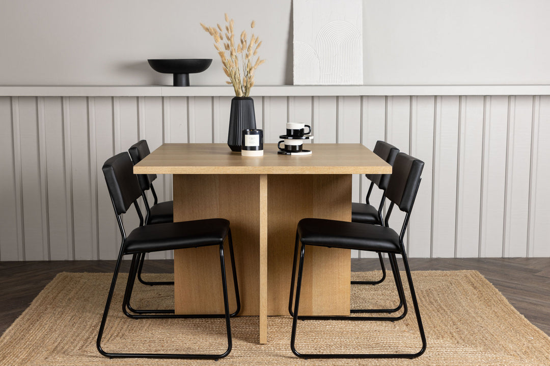 Venture Home Leo Dining Table 100*75 - Oaklook / Oaklook MDF +Kenth Chair - Black / Black PU _4