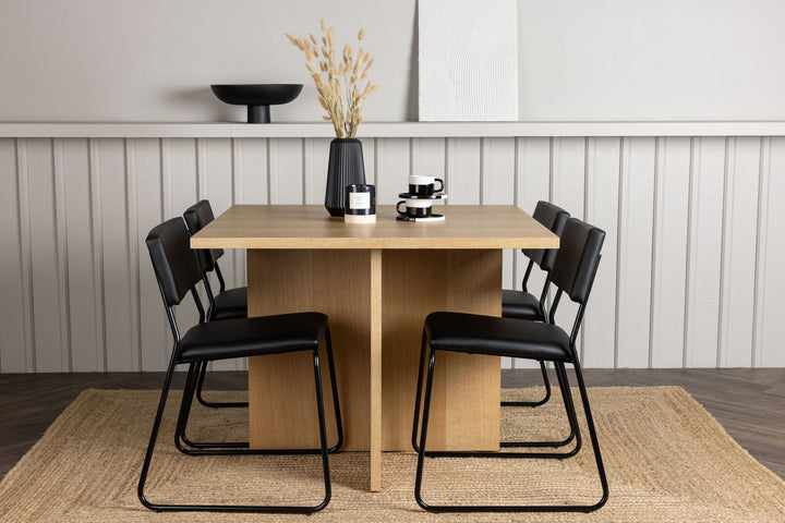 Venture Home Leo Dining Table 100*75 - Oaklook / Oaklook MDF +Kenth Chair - Black / Black PU _4