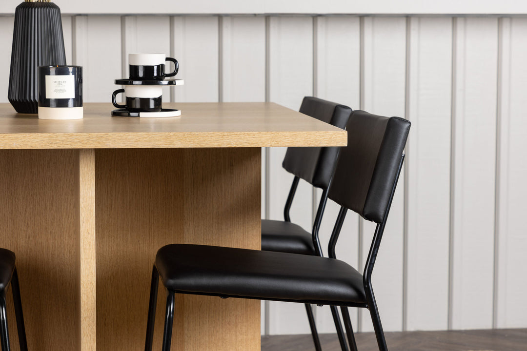 Venture Home Leo Dining Table 100*75 - Oaklook / Oaklook MDF +Kenth Chair - Black / Black PU _4