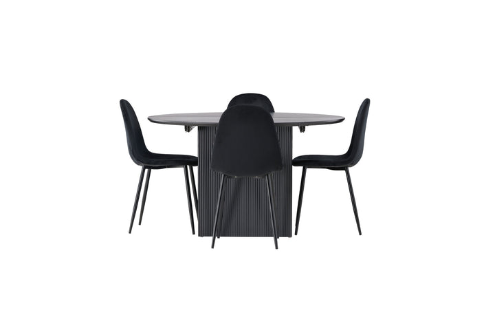 Venture Home Matilda Dining Table φ130 - Black / Black MDF with veneer +Polar Dining Chair - Black legs / Black Velvet _4