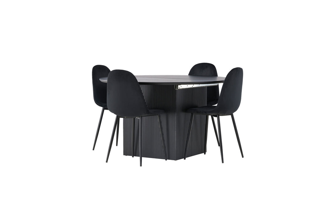Venture Home Matilda Dining Table φ130 - Black / Black MDF with veneer +Polar Dining Chair - Black legs / Black Velvet _4