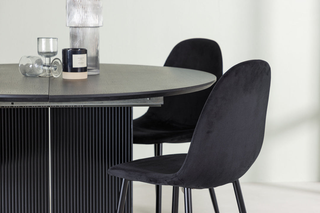 Venture Home Matilda Dining Table φ130 - Black / Black MDF with veneer +Polar Dining Chair - Black legs / Black Velvet _4