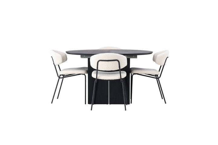 Venture Home Matilda Dining Table φ130 - Black / Black MDF with veneer +Chico Dining Chair - Black / White Boucle _4