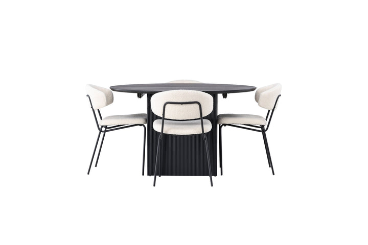 Venture Home Matilda Dining Table φ130 - Black / Black MDF with veneer +Chico Dining Chair - Black / White Boucle _4