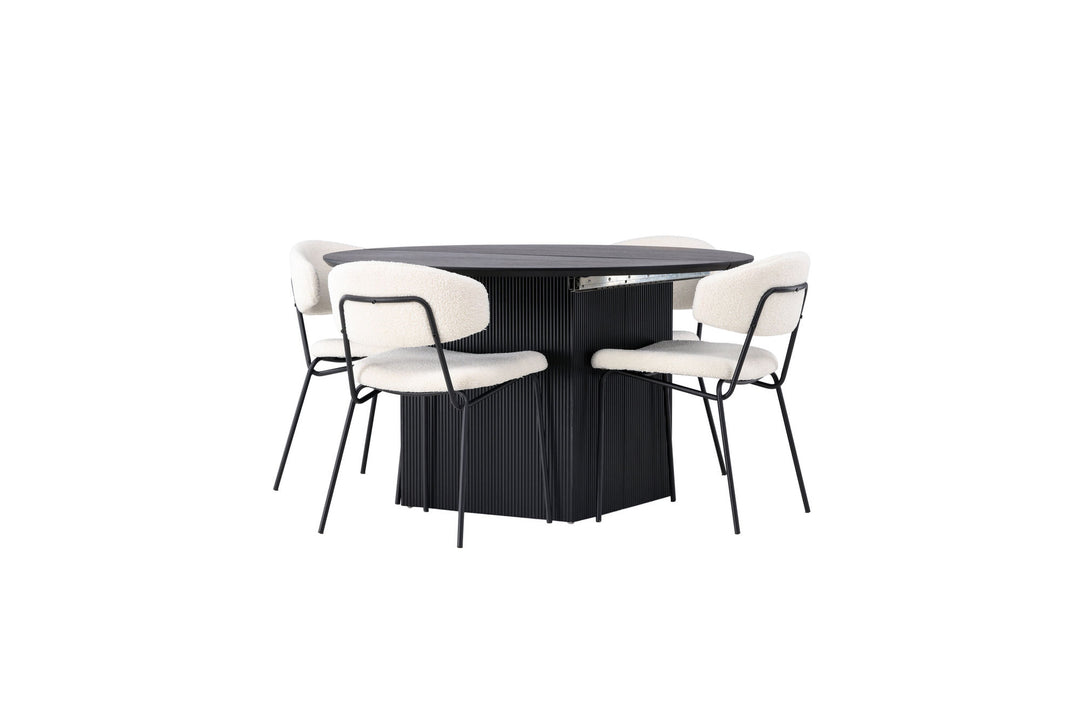 Venture Home Matilda Dining Table φ130 - Black / Black MDF with veneer +Chico Dining Chair - Black / White Boucle _4