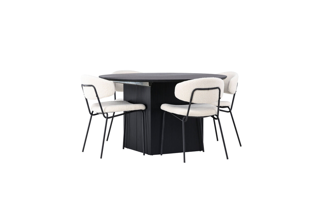 Venture Home Matilda Dining Table φ130 - Black / Black MDF with veneer +Chico Dining Chair - Black / White Boucle _4