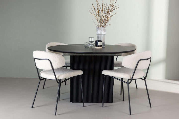 Venture Home Matilda Dining Table φ130 - Black / Black MDF with veneer +Chico Dining Chair - Black / White Boucle _4