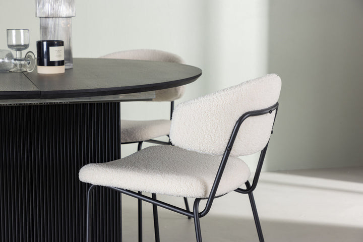 Venture Home Matilda Dining Table φ130 - Black / Black MDF with veneer +Chico Dining Chair - Black / White Boucle _4