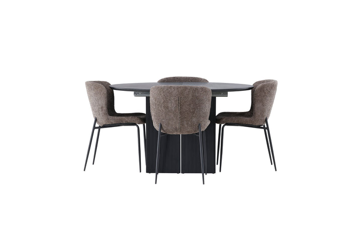 Venture Home Matilda Dining Table φ130 - Black / Black MDF with veneer +Modesto Dining Chair - Grey / Smoked Black Boucle _4