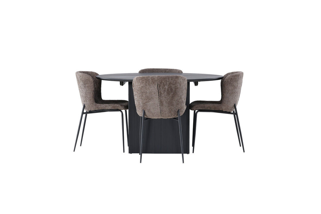 Venture Home Matilda Dining Table φ130 - Black / Black MDF with veneer +Modesto Dining Chair - Grey / Smoked Black Boucle _4