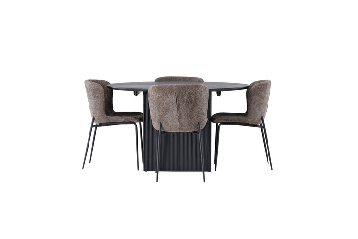 Venture Home Matilda Dining Table φ130 - Black / Black MDF with veneer +Modesto Dining Chair - Grey / Smoked Black Boucle _4