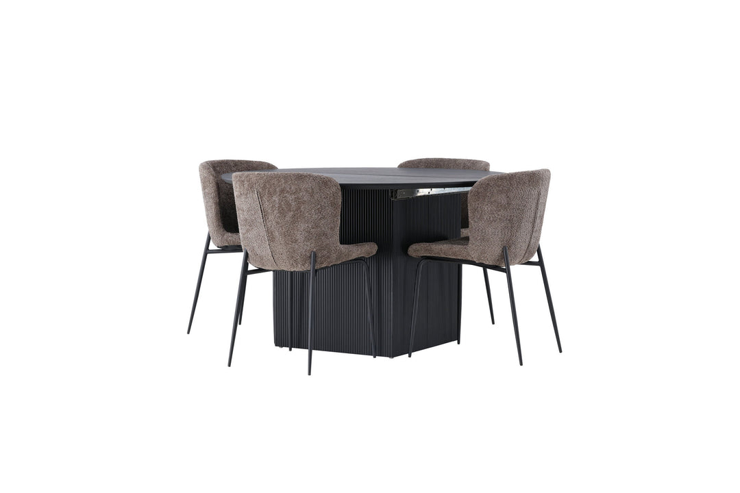 Venture Home Matilda Dining Table φ130 - Black / Black MDF with veneer +Modesto Dining Chair - Grey / Smoked Black Boucle _4