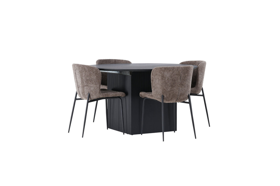 Venture Home Matilda Dining Table φ130 - Black / Black MDF with veneer +Modesto Dining Chair - Grey / Smoked Black Boucle _4