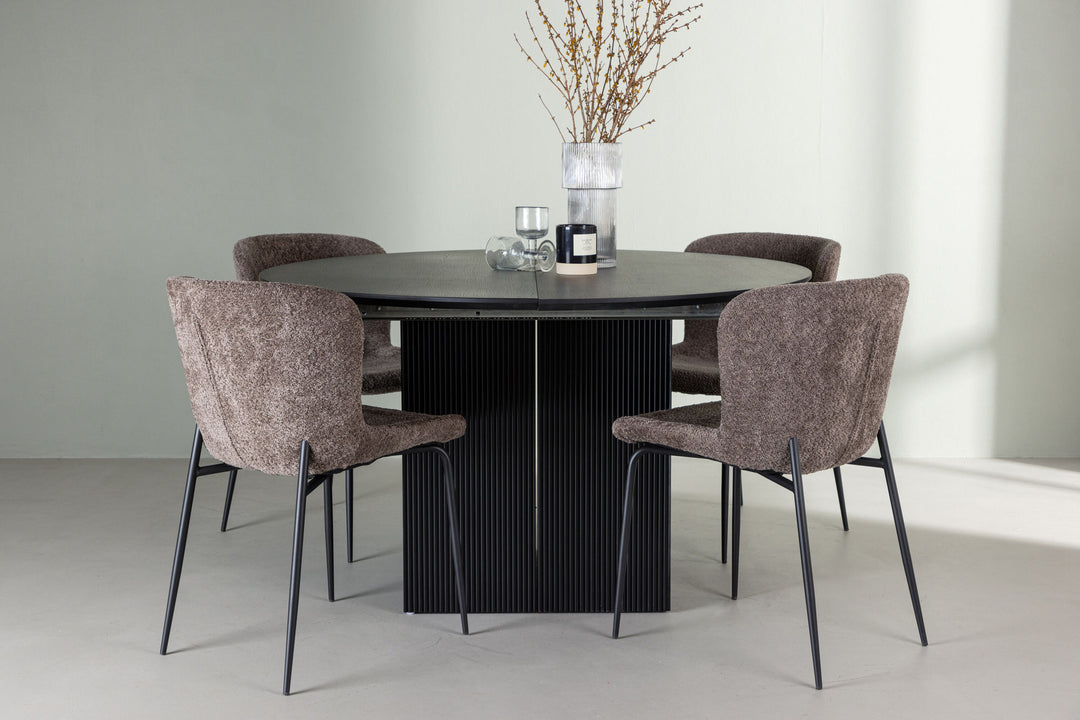 Venture Home Matilda Dining Table φ130 - Black / Black MDF with veneer +Modesto Dining Chair - Grey / Smoked Black Boucle _4