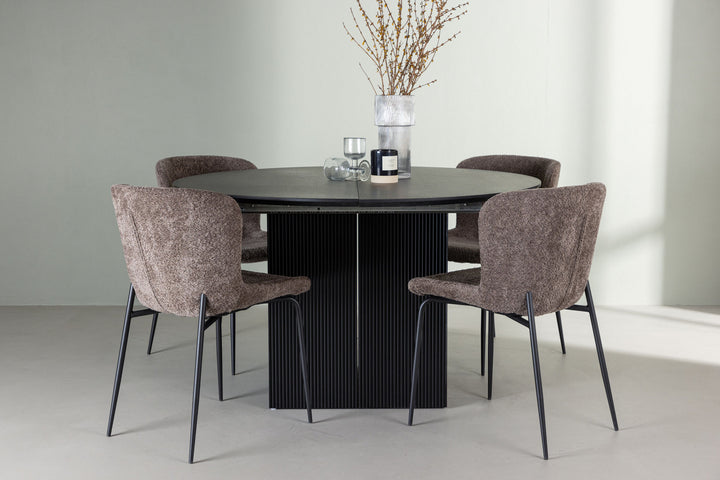 Venture Home Matilda Dining Table φ130 - Black / Black MDF with veneer +Modesto Dining Chair - Grey / Smoked Black Boucle _4