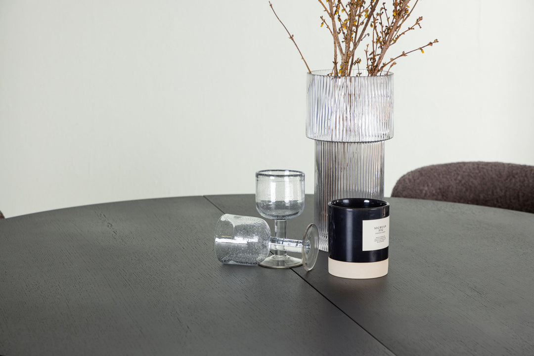 Venture Home Matilda Dining Table φ130 - Black / Black MDF with veneer +Modesto Dining Chair - Grey / Smoked Black Boucle _4