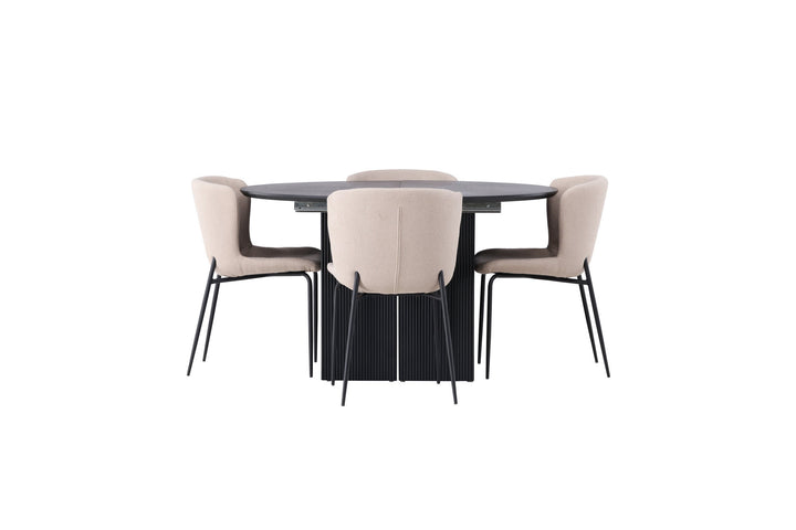 Venture Home Matilda Dining Table φ130 - Black / Black MDF with veneer +Modesto Dining Chair - Beige / Beige Boucle _4
