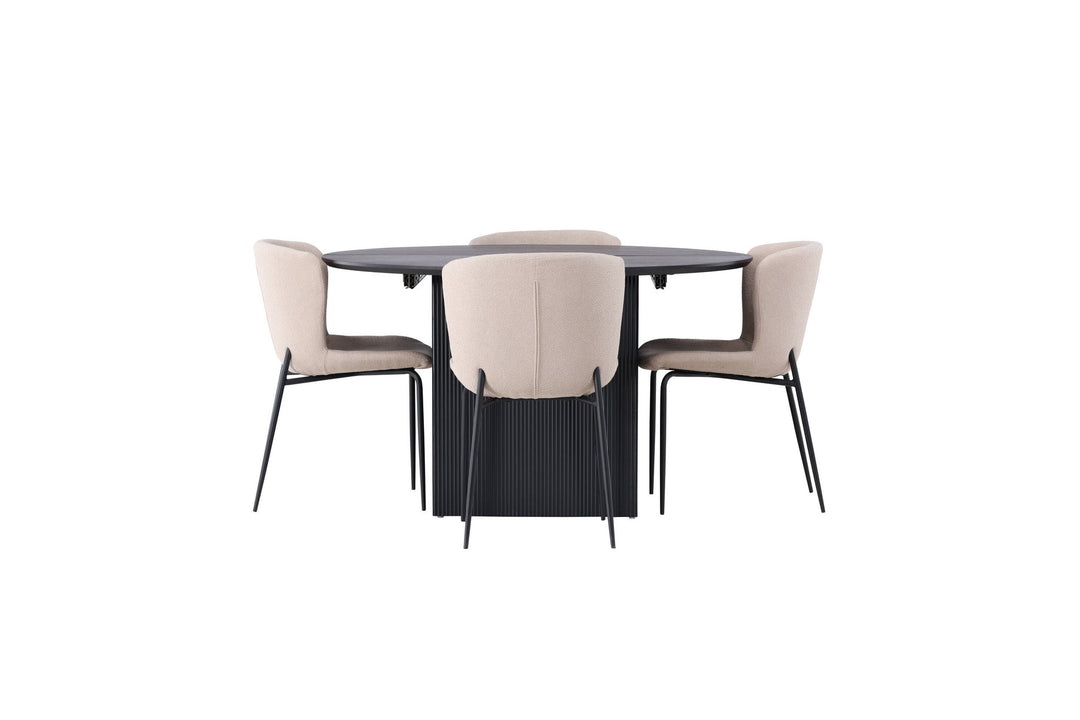 Venture Home Matilda Dining Table φ130 - Black / Black MDF with veneer +Modesto Dining Chair - Beige / Beige Boucle _4