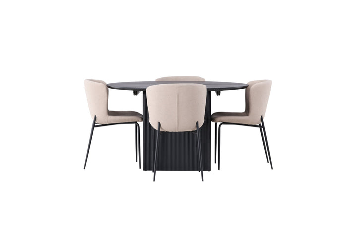 Venture Home Matilda Dining Table φ130 - Black / Black MDF with veneer +Modesto Dining Chair - Beige / Beige Boucle _4