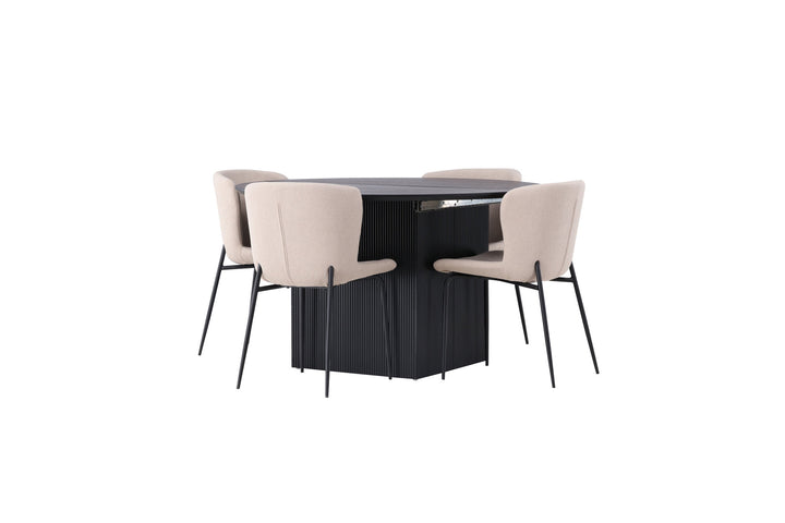 Venture Home Matilda Dining Table φ130 - Black / Black MDF with veneer +Modesto Dining Chair - Beige / Beige Boucle _4