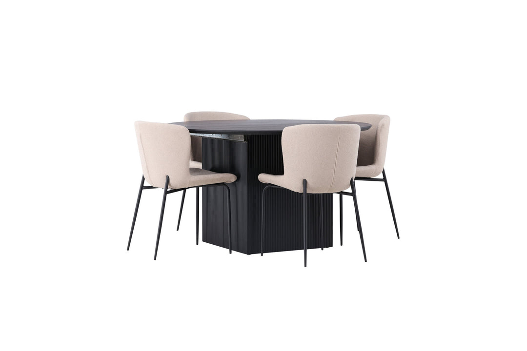 Venture Home Matilda Dining Table φ130 - Black / Black MDF with veneer +Modesto Dining Chair - Beige / Beige Boucle _4