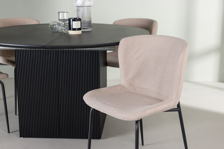 Venture Home Matilda Dining Table φ130 - Black / Black MDF with veneer +Modesto Dining Chair - Beige / Beige Boucle _4