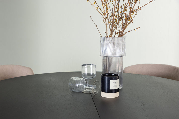Venture Home Matilda Dining Table φ130 - Black / Black MDF with veneer +Modesto Dining Chair - Beige / Beige Boucle _4