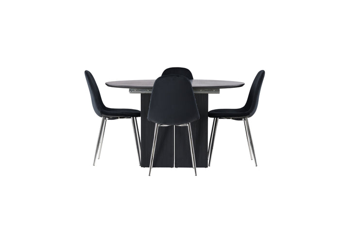 Venture Home Matilda Dining Table φ130 - Black / Black MDF with veneer +Polar Dining Chair - Black Velvet / Chrome _4