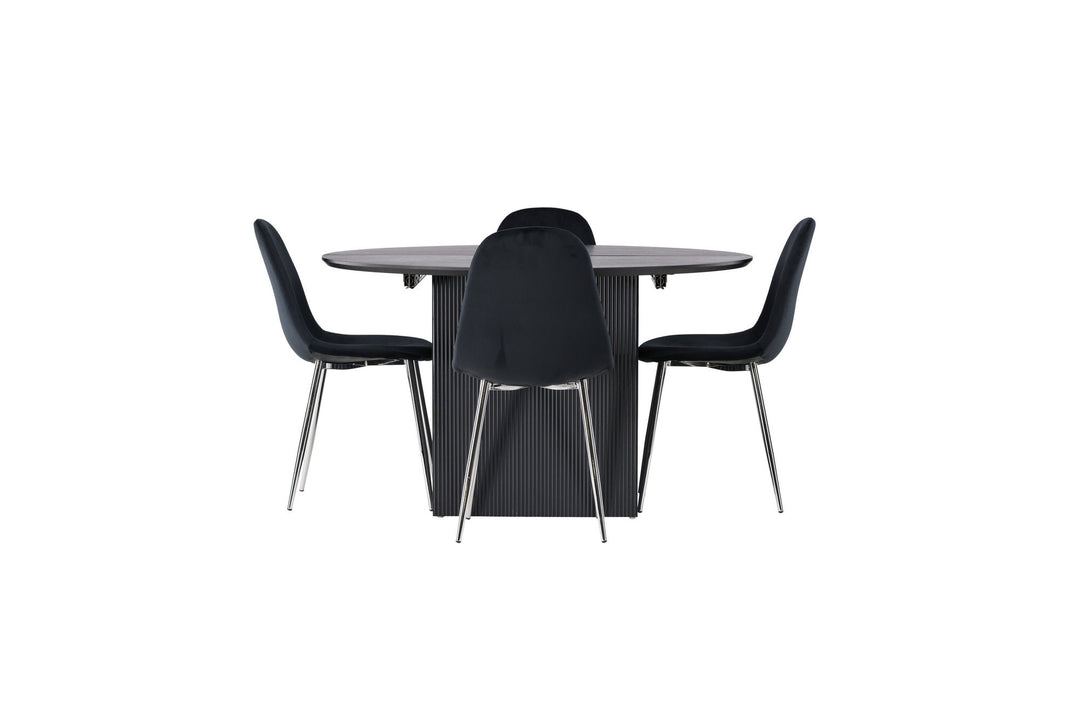 Venture Home Matilda Dining Table φ130 - Black / Black MDF with veneer +Polar Dining Chair - Black Velvet / Chrome _4