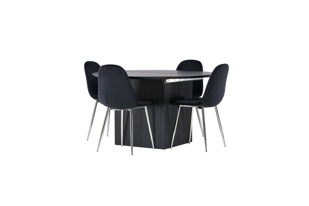 Venture Home Matilda Dining Table φ130 - Black / Black MDF with veneer +Polar Dining Chair - Black Velvet / Chrome _4