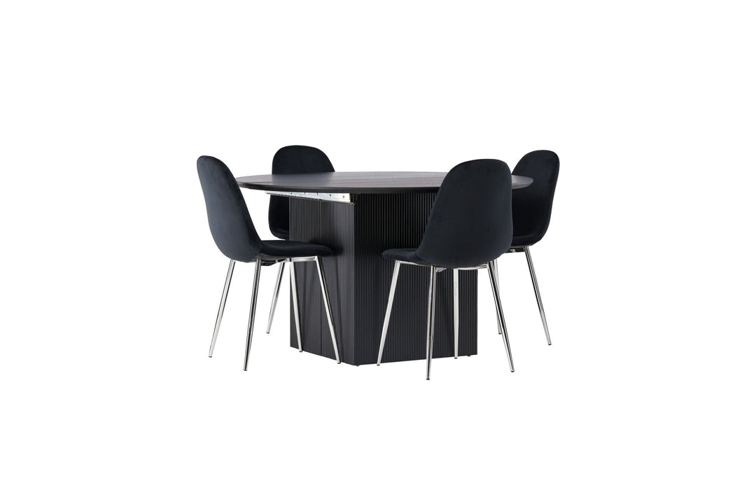 Venture Home Matilda Dining Table φ130 - Black / Black MDF with veneer +Polar Dining Chair - Black Velvet / Chrome _4