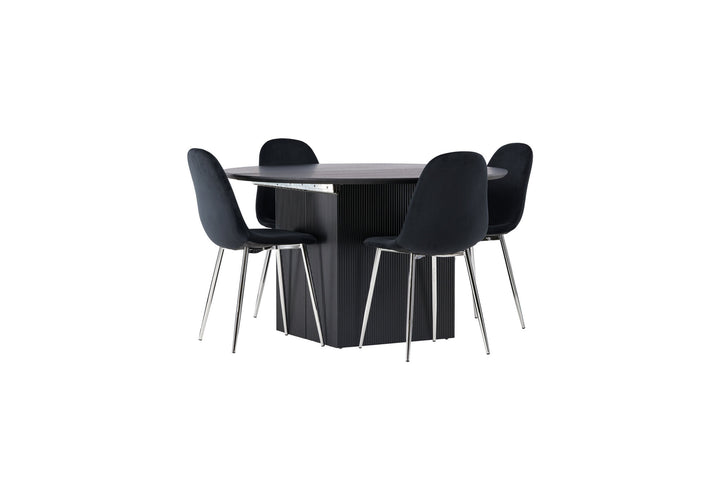 Venture Home Matilda Dining Table φ130 - Black / Black MDF with veneer +Polar Dining Chair - Black Velvet / Chrome _4