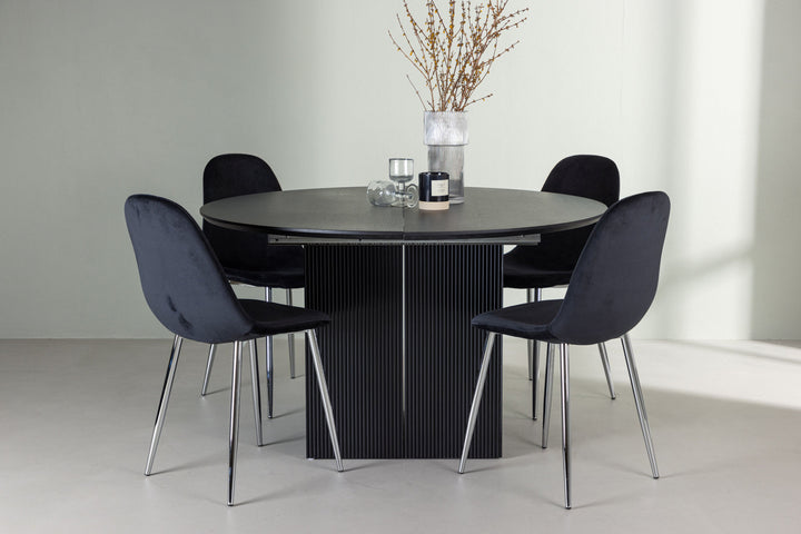 Venture Home Matilda Dining Table φ130 - Black / Black MDF with veneer +Polar Dining Chair - Black Velvet / Chrome _4