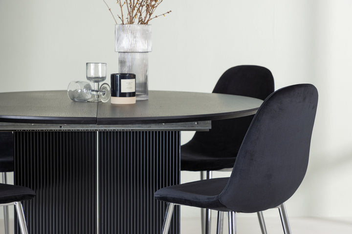 Venture Home Matilda Dining Table φ130 - Black / Black MDF with veneer +Polar Dining Chair - Black Velvet / Chrome _4