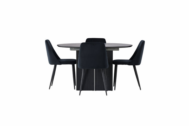 Venture Home Matilda Dining Table φ130 - Black / Black MDF with veneer +Night Dining Chair - Black / Black Velvet _4