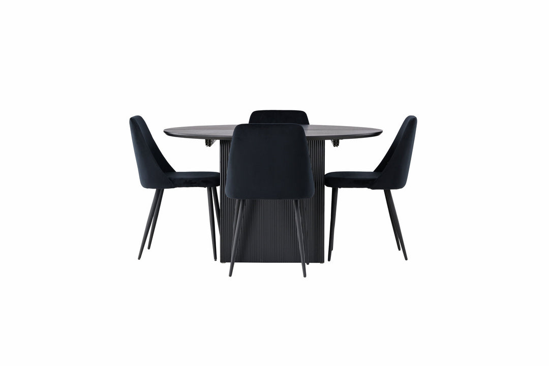 Venture Home Matilda Dining Table φ130 - Black / Black MDF with veneer +Night Dining Chair - Black / Black Velvet _4