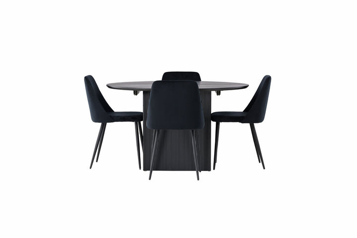 Venture Home Matilda Dining Table φ130 - Black / Black MDF with veneer +Night Dining Chair - Black / Black Velvet _4