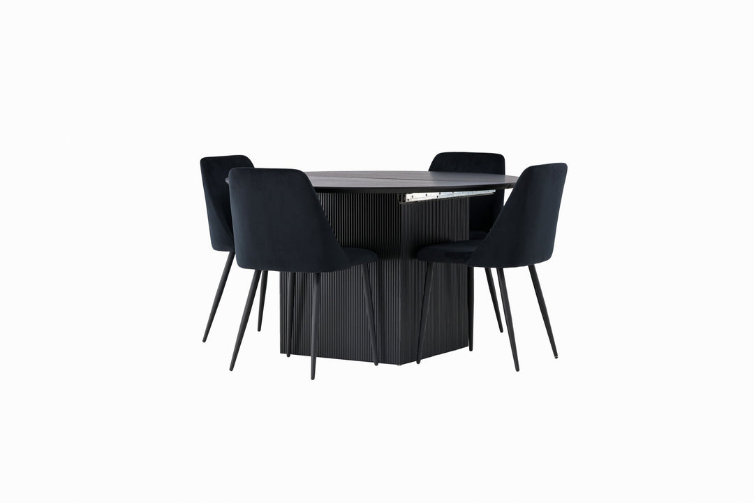 Venture Home Matilda Dining Table φ130 - Black / Black MDF with veneer +Night Dining Chair - Black / Black Velvet _4
