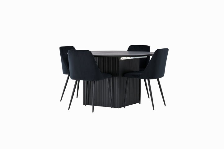 Venture Home Matilda Dining Table φ130 - Black / Black MDF with veneer +Night Dining Chair - Black / Black Velvet _4