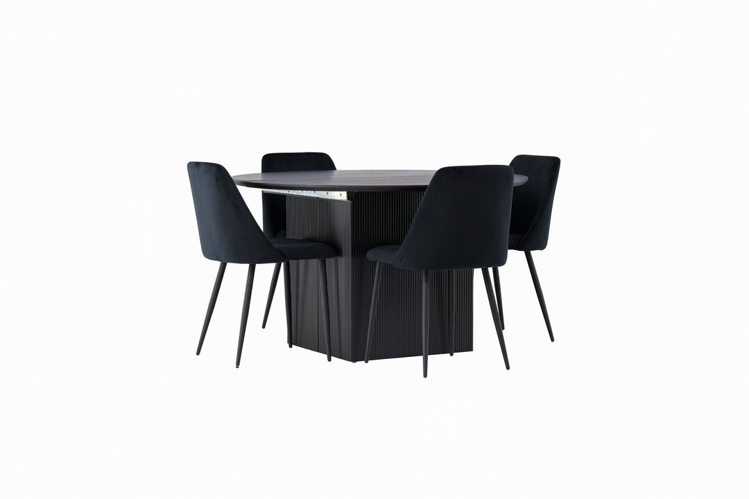 Venture Home Matilda Dining Table φ130 - Black / Black MDF with veneer +Night Dining Chair - Black / Black Velvet _4