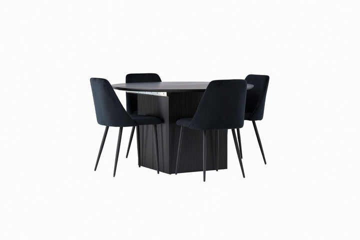Venture Home Matilda Dining Table φ130 - Black / Black MDF with veneer +Night Dining Chair - Black / Black Velvet _4