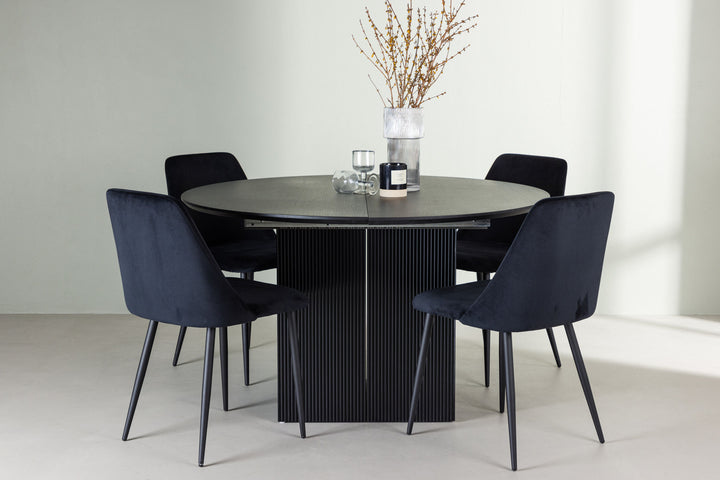 Venture Home Matilda Dining Table φ130 - Black / Black MDF with veneer +Night Dining Chair - Black / Black Velvet _4
