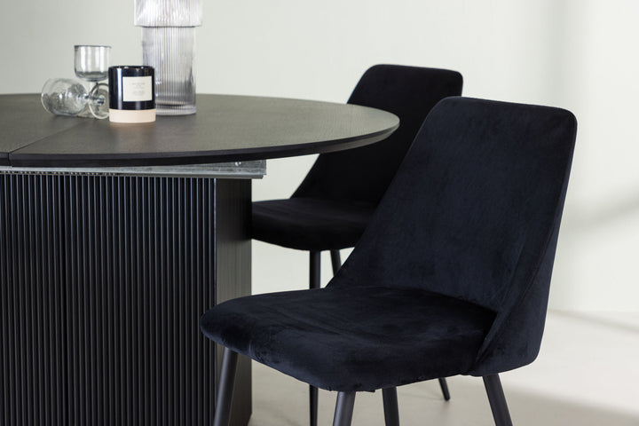 Venture Home Matilda Dining Table φ130 - Black / Black MDF with veneer +Night Dining Chair - Black / Black Velvet _4
