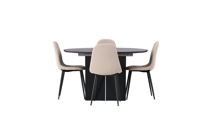 Venture Home Matilda Dining Table φ130 - Black / Black MDF with veneer +Polar Dining Chair - Black / Beige Boucle _4