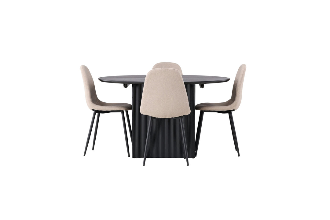 Venture Home Matilda Dining Table φ130 - Black / Black MDF with veneer +Polar Dining Chair - Black / Beige Boucle _4