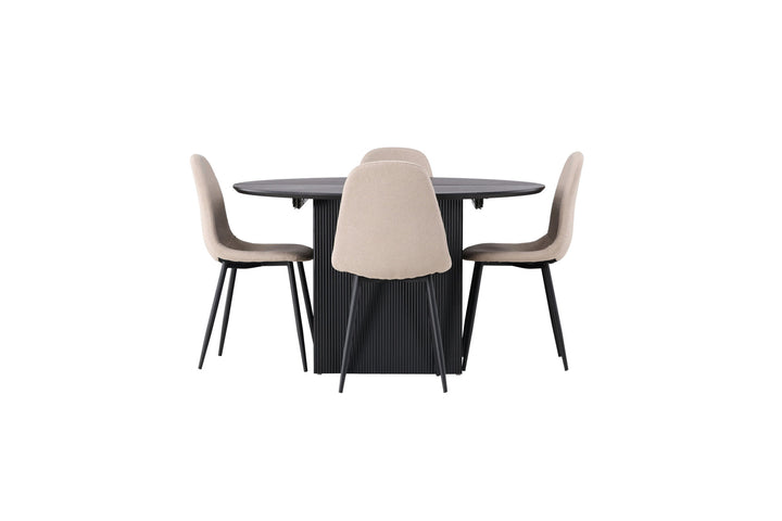 Venture Home Matilda Dining Table φ130 - Black / Black MDF with veneer +Polar Dining Chair - Black / Beige Boucle _4