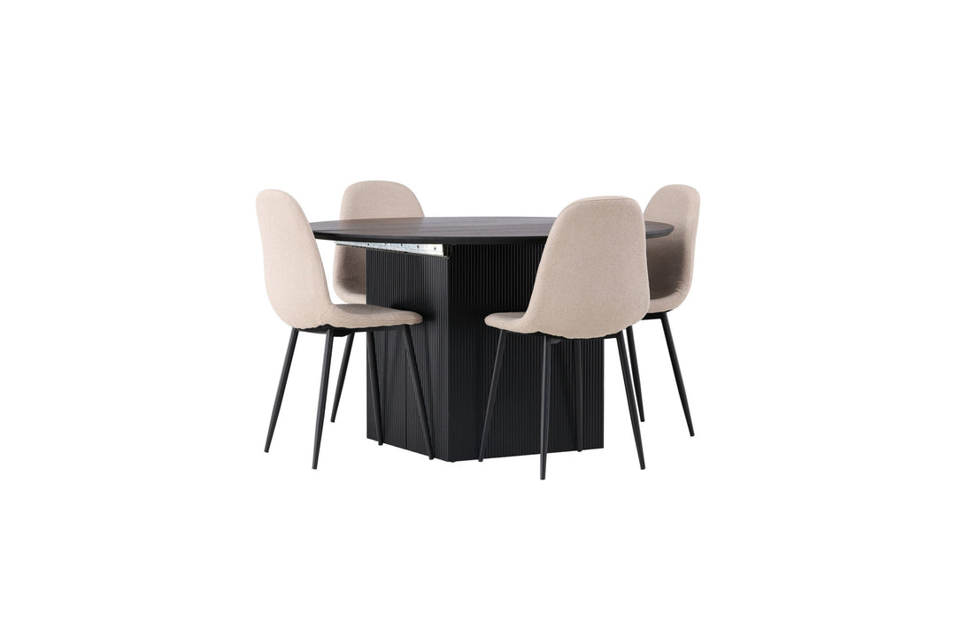 Venture Home Matilda Dining Table φ130 - Black / Black MDF with veneer +Polar Dining Chair - Black / Beige Boucle _4